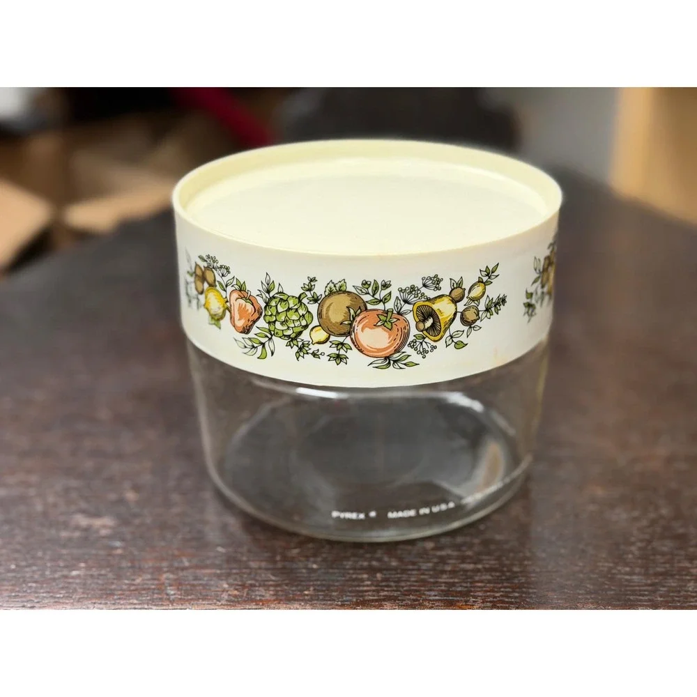 Vintage Pyrex Spice of Life Glass Canister, 1970s Retro Kitchen Storage